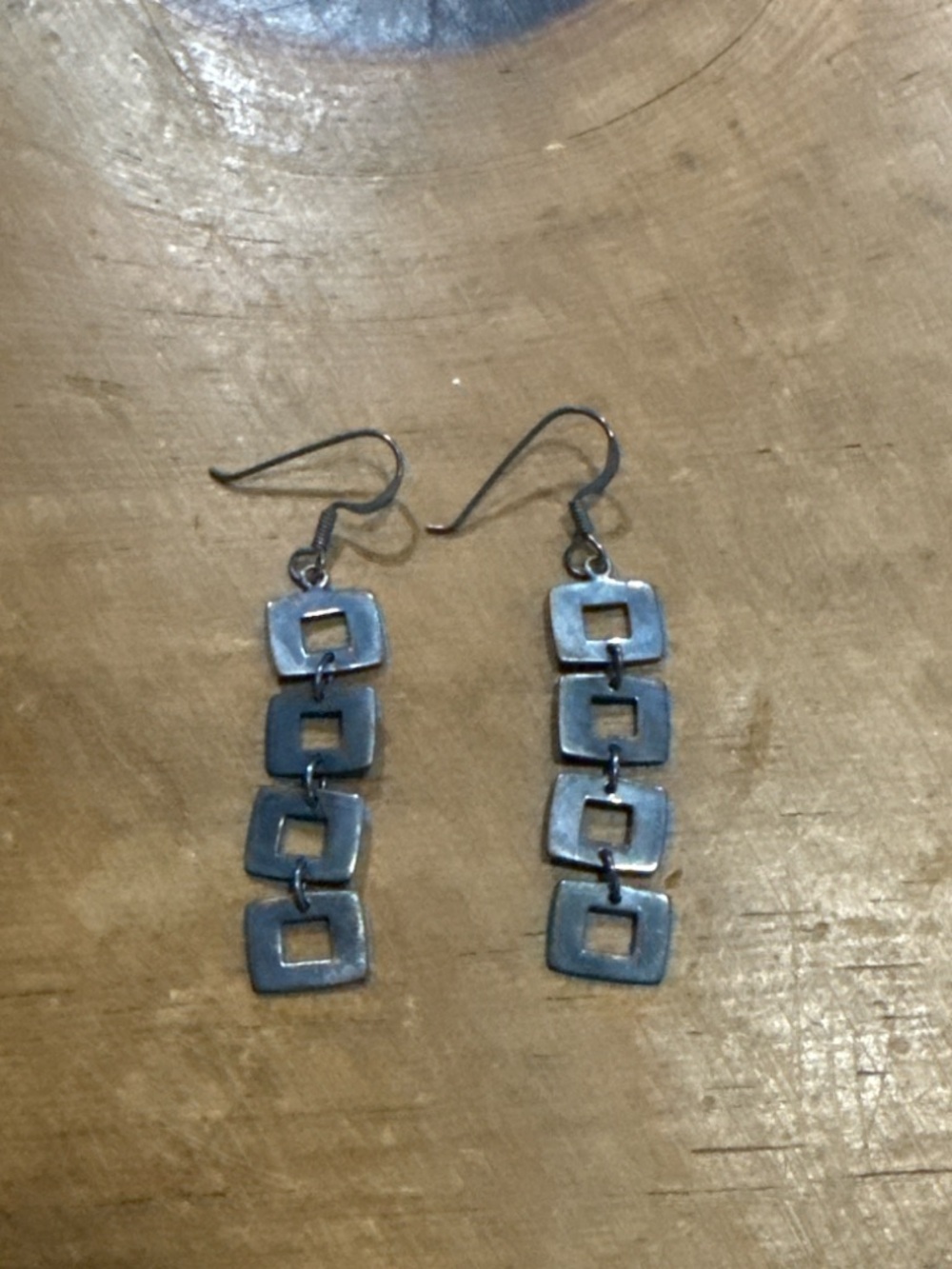 Sterling Silver 925 Geometric Square Link Dangle Earrings Minimalist - Picture 5 of 7